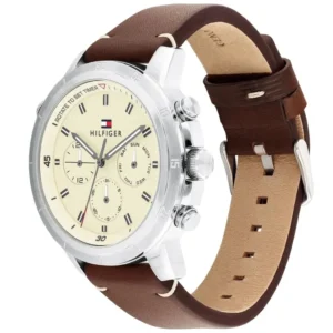 Tommy Hilfiger Troy Multifunction Beige Dial Brown Leather Watch For Men 1792102