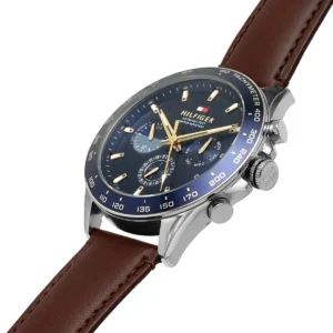 Tommy Hilfiger Owen Chronograph Blue Dial Brown Leather Watch For Men 1791965