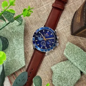 Tommy Hilfiger Owen Chronograph Blue Dial Brown Leather Watch For Men 1791965